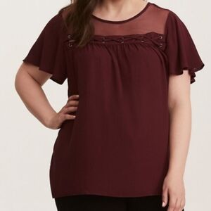 Torrid Lace Up Trim Mesh Inset Blouse 3X